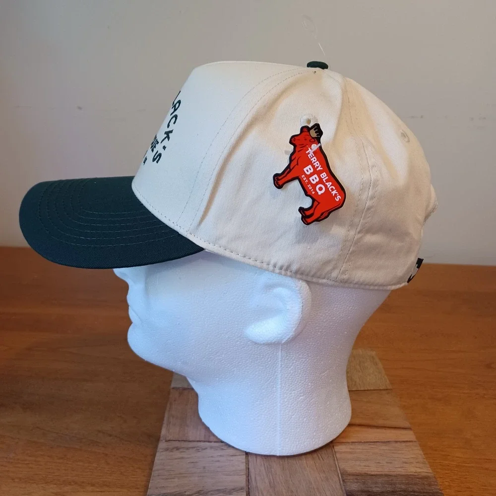 Terry Black's Barbecue Hat Unisex OS Cream Green Texas BBQ Snapback Cap New